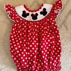 Pleats & Stitches Red and White Minnie Mouse Baby Romper